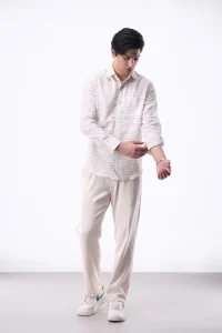 Men's White Fine Striped Cotton Casual Shirt