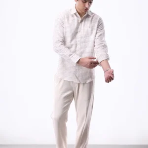 Men's White Fine Striped Cotton Casual Shirt