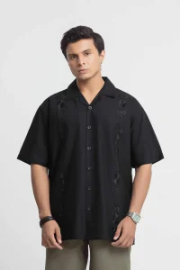 Midnight Noir Embroidered Resort Shirt