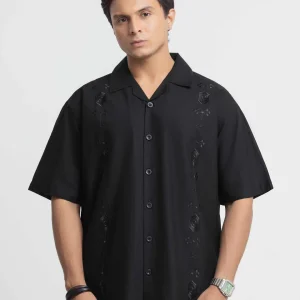Midnight Noir Embroidered Resort Shirt